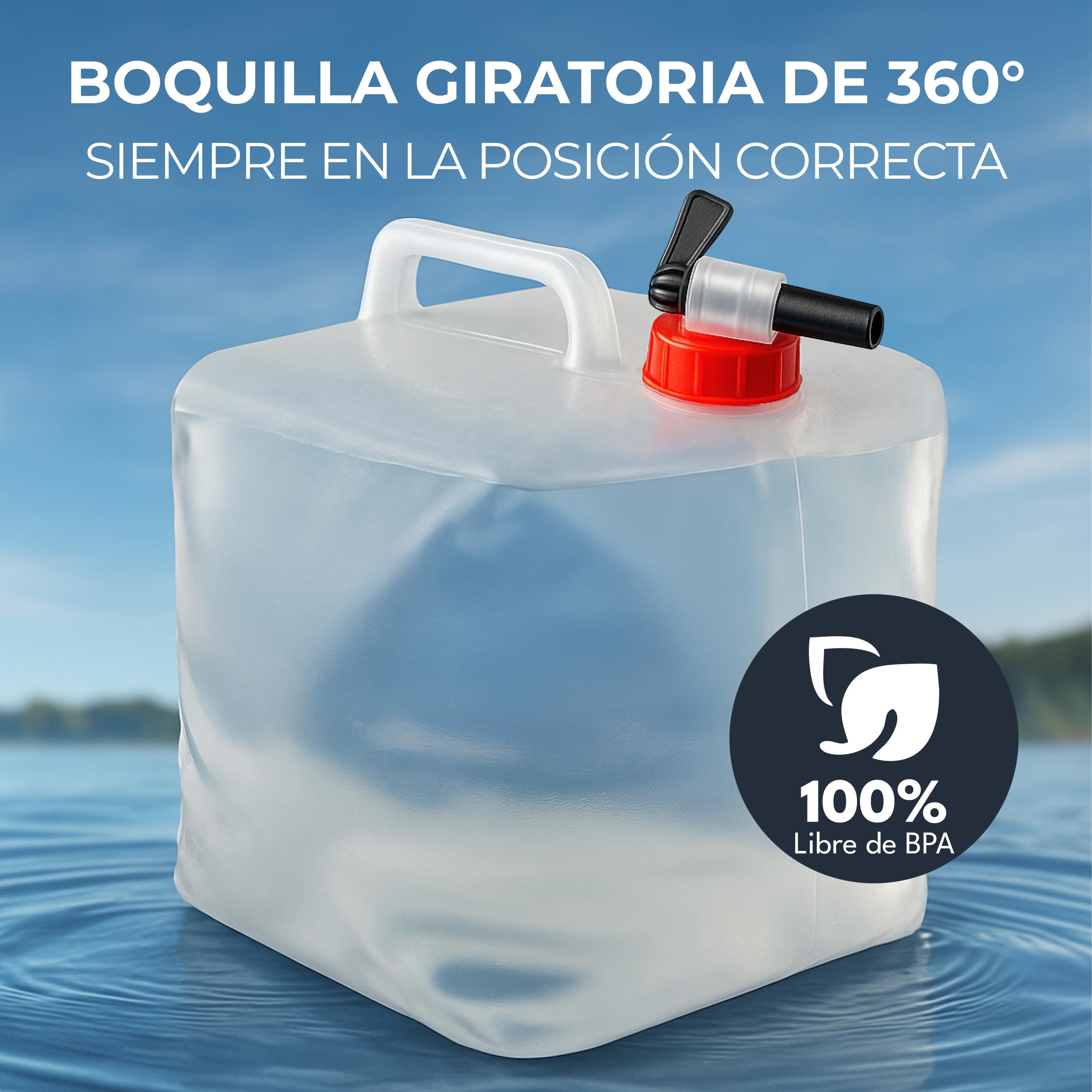 4 bidones de agua de 10 l, plegables, con práctico grifo de vertido y asa, con tapa de rosca, 100% hermético, bidón de agua para camping, exteriores, etc. Bidón de agua plegable