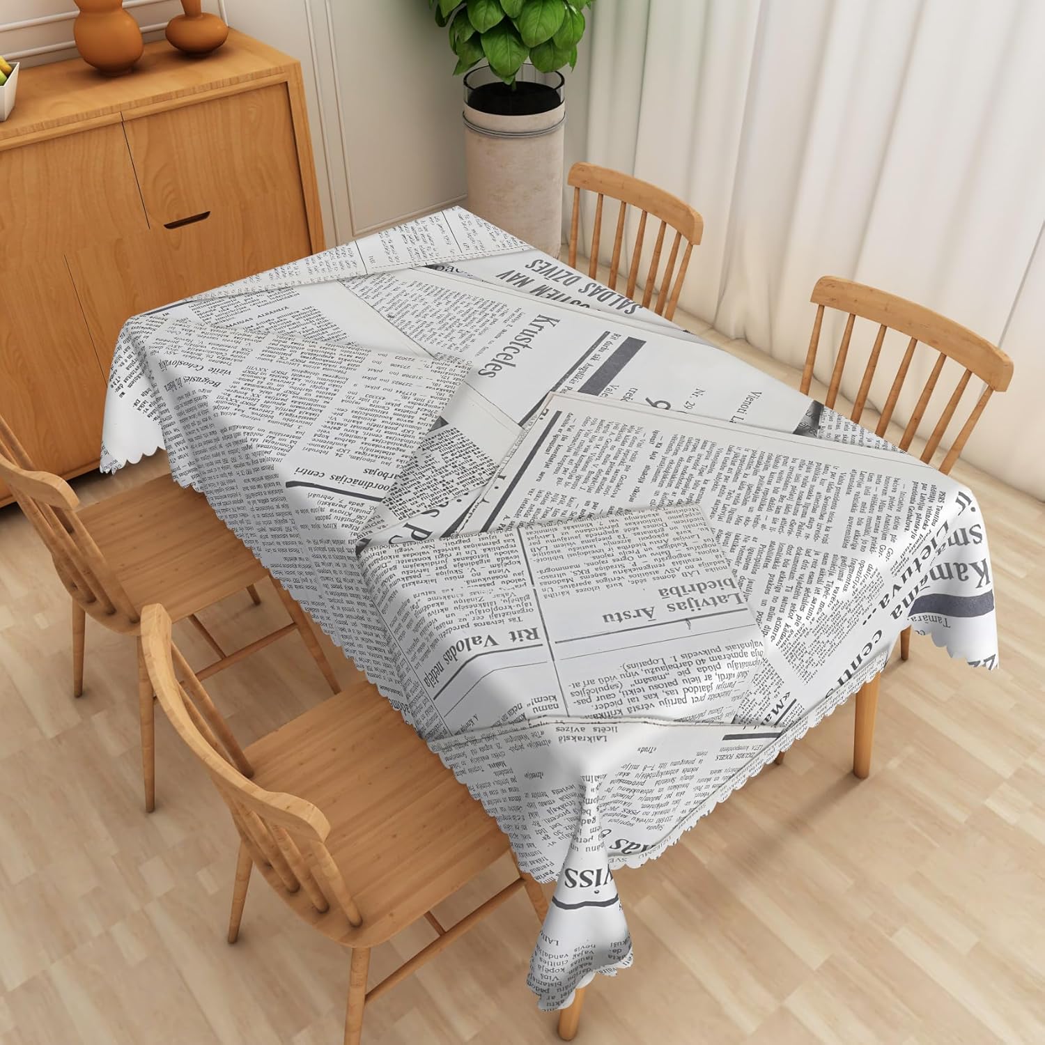 Vintage Newspaper Printed Tablecloth Rectangle, 70x120 Inch Paper Journal News Articles Columns Fabric White Table Cloth,Table Cover for Kitchen Home Book Themed Party Book Club Decoration