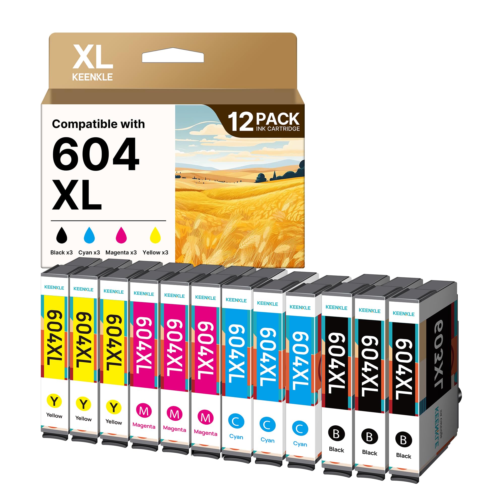KEENKLE 604XL Cartucce Compatibile per Cartucce Epson 604 XL Multipack per Expression Home XP-2200 XP-4200 XP-3200 XP-2205 XP-3205 XP-4205 WorkForce WF-2930 WF-2910 WF-2935 WF-2950 (12-Pack)