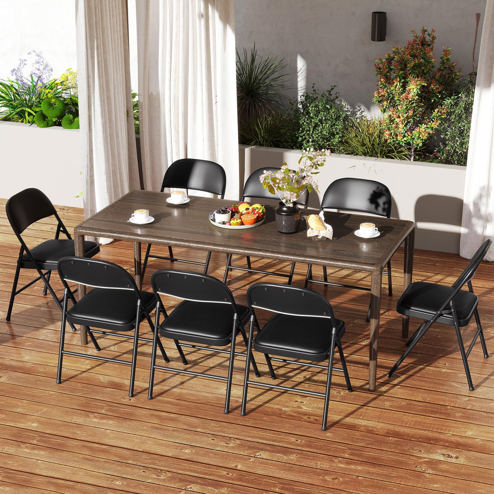 COSTWAY Set di 4 Sedie Pieghevoli, Sedia per Interno ed Esterno con Struttura in Metallo, Sedie Impilabili in Artificiale PVC, Portata 150kg, Sdraio Imbottite da Pranzo per Feste e Matrimoni (4)