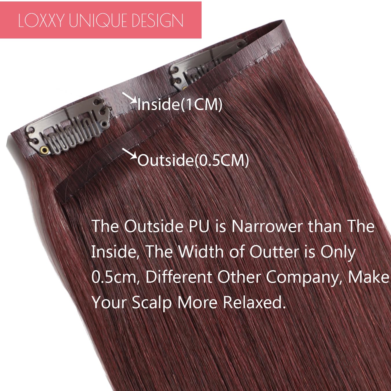 Loxxy Burgundy Clip in Hair Extensions Black Women - Dark Red Seamless Clip in Hair Extensions Human Hair - 20 Inch 8 Pcs 110g, Invisible PU Weft for Thin Hair