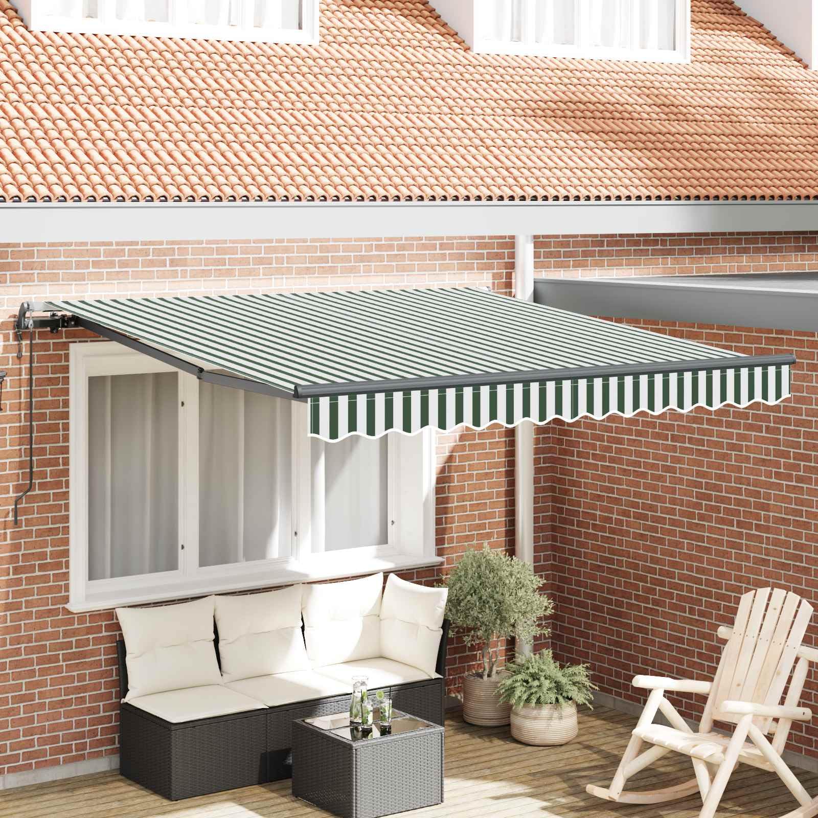 Store banne rétractable 300x250 cm motorisé vert et blanc avec télécommande