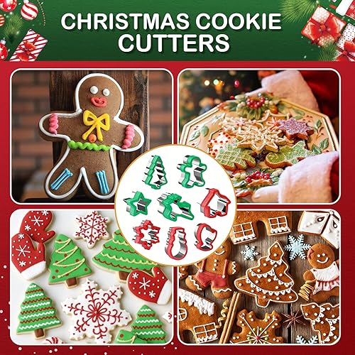 Miniatura 5 de Juego de cortadores de galletas de Navidad, 8 moldes de galletas navideñas con agarre cómodo para suministros de fiesta de Navidad, incluyendo
