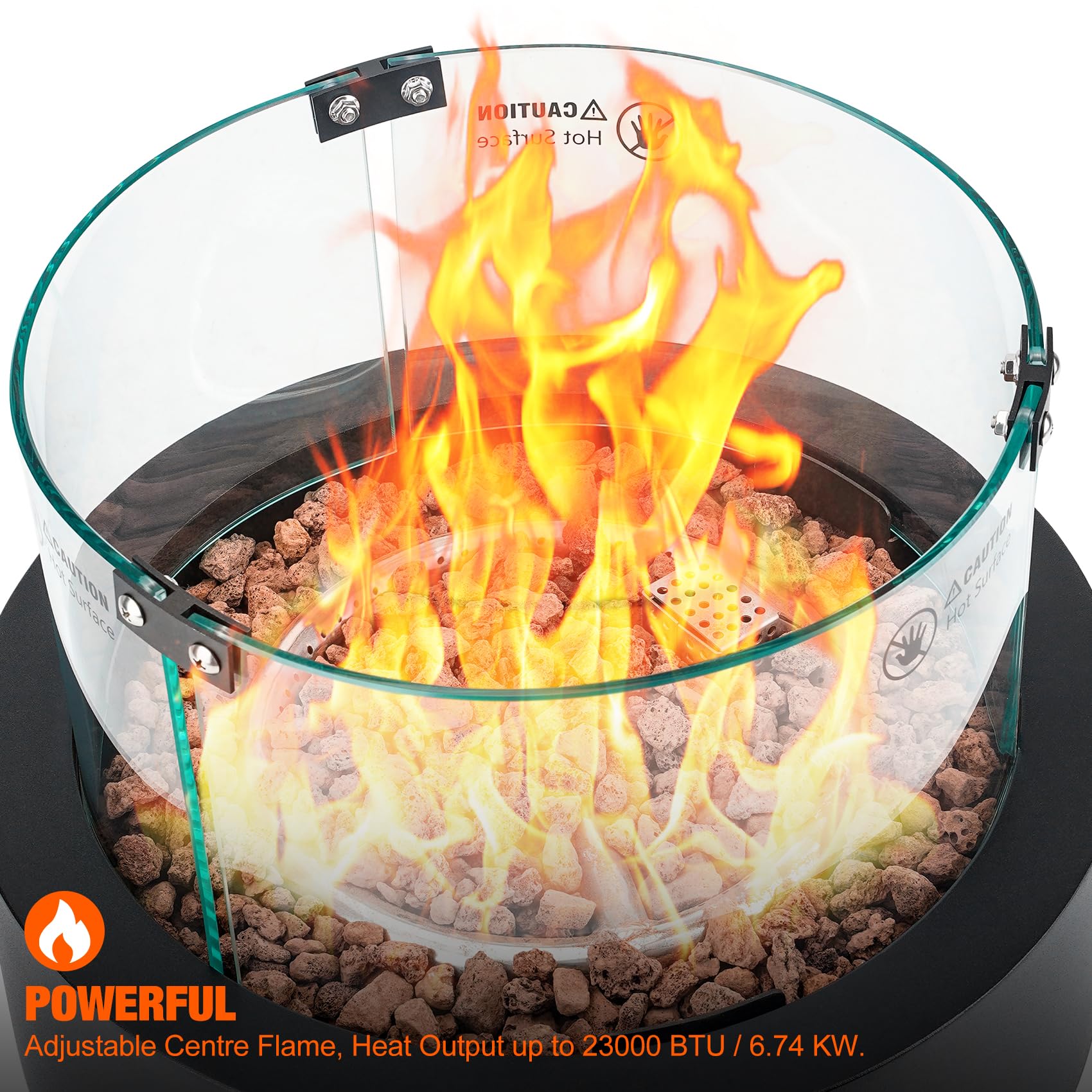 Onlyfire Braciere a gas da tavolo, riscaldatore per patio esterno con ingresso d'aria inferiore, rocce laviche e protezione antivento in vetro, braciere a propano per patio, cortile, ristorante