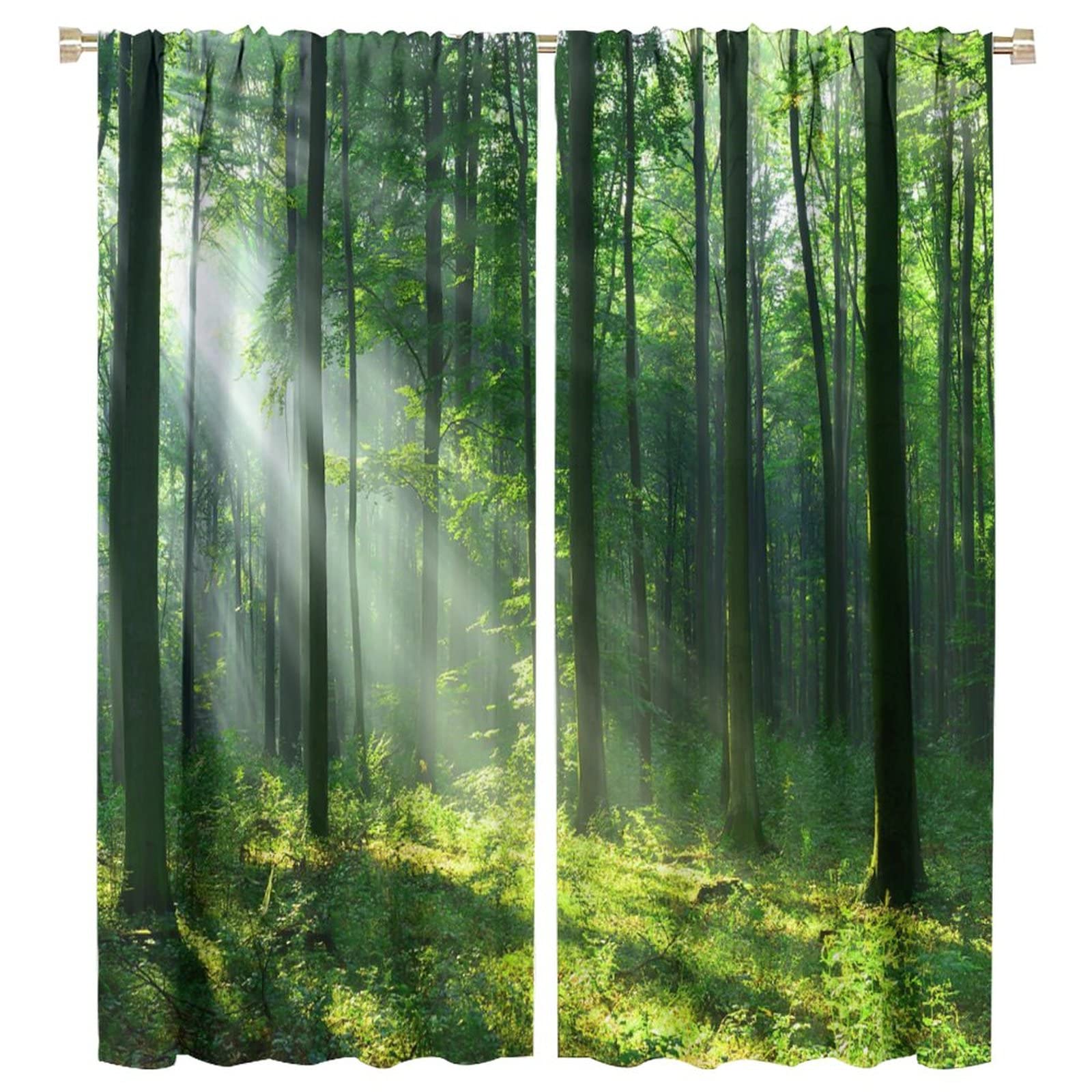 JESTRONRY Green Forest Tree Curtains for Living Room,Spring Nature Landscape Sunshine Scenery Window Treatments Bedroom Curtain Home Decor Blackout Drapes 2 Panel Set W55xL63in