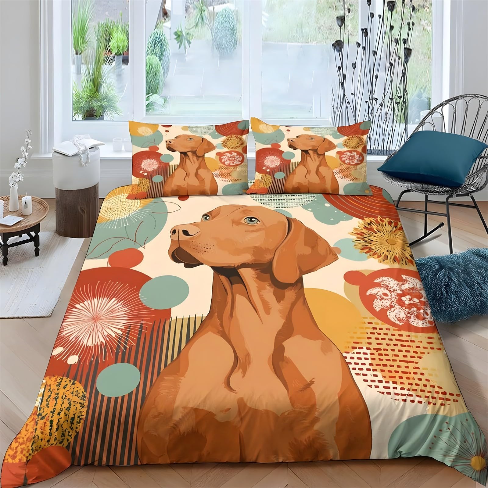 Ypthriline Retro Pop Single Duvet Cover Set Puppy Bedding Set Microfiber Duvet Covers With Pillowcases Reversible Bedding With Zipper Closure 135X200cm