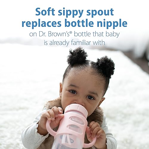 Miniatura 3 de Dr. Brown's Milestones - Botella de cuello ancho con asas 100% de silicona, botella de fácil agarre con boquilla suave, 9 oz9.1fl oz, sin BPA, rosa