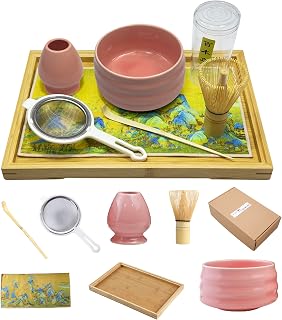 Matcha Stirrer Set and Bowl, Matcha Making Kit Stirrer, Powder Starter Sieve, Ceramic Stirrer Holder, Spoon Japanese Tea Ceremony Gift Pink