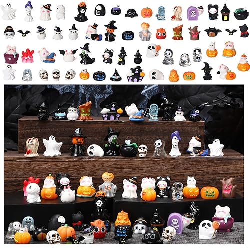 Sonwyoung 58 Pcs Halloween Mini Figurines Set, Plastic Mini Resin Halloween Miniature Landscape Ornaments Decorations for Dollhouse Accessories Garden Village Collections (Ghost) - 58 - Ghost