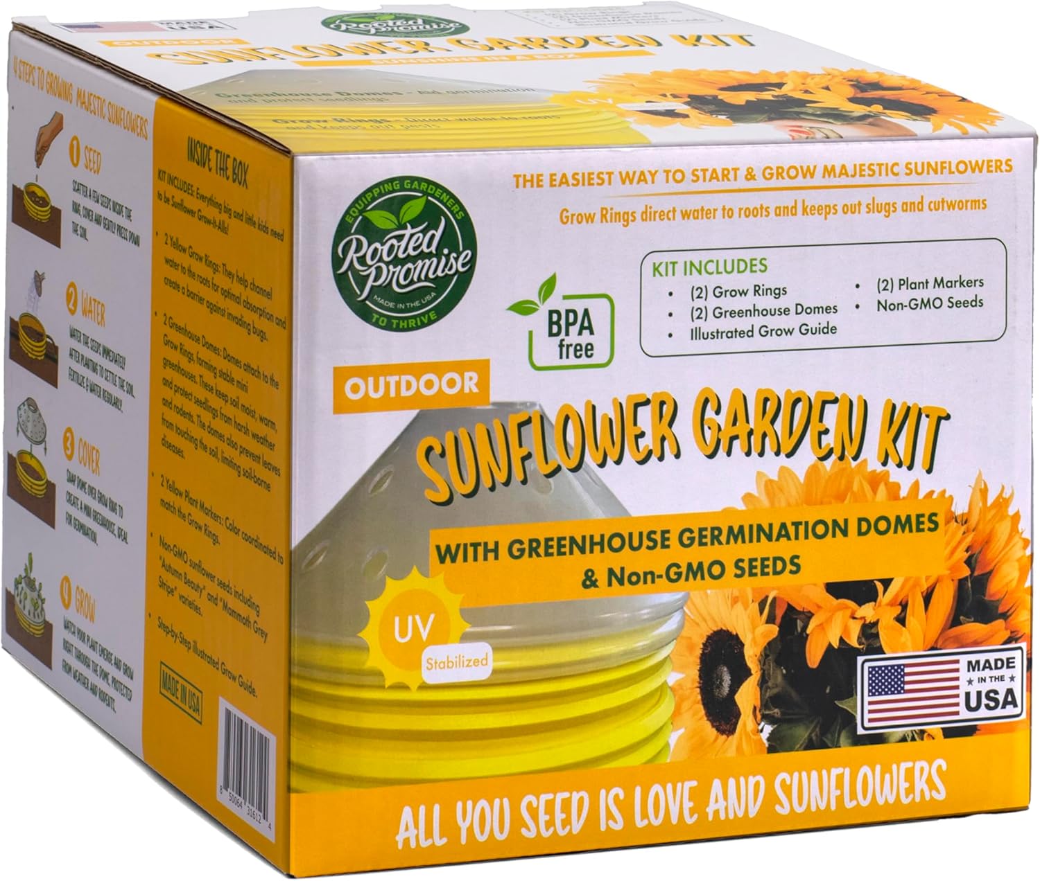 Kids Sunflower Garden Kit – Grow Your Own Sunflowers from Seeds with Greenhouse Germination Domes & Grow Rings, Non-GMO Seeds, BPA-Free | Gardening Gift for Kids & Families, Made in USA