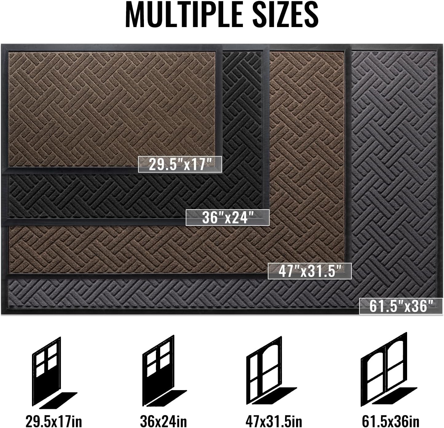 Front Door Mat Indoor Outdoor Entrance, Welcome Mat for Entryway, Stain and Fade Resistant, Heavy Duty Absorbent Door Mat, Non Slip Door Mats Outdoor, Entry Doormat, 60x36 Inch, Black