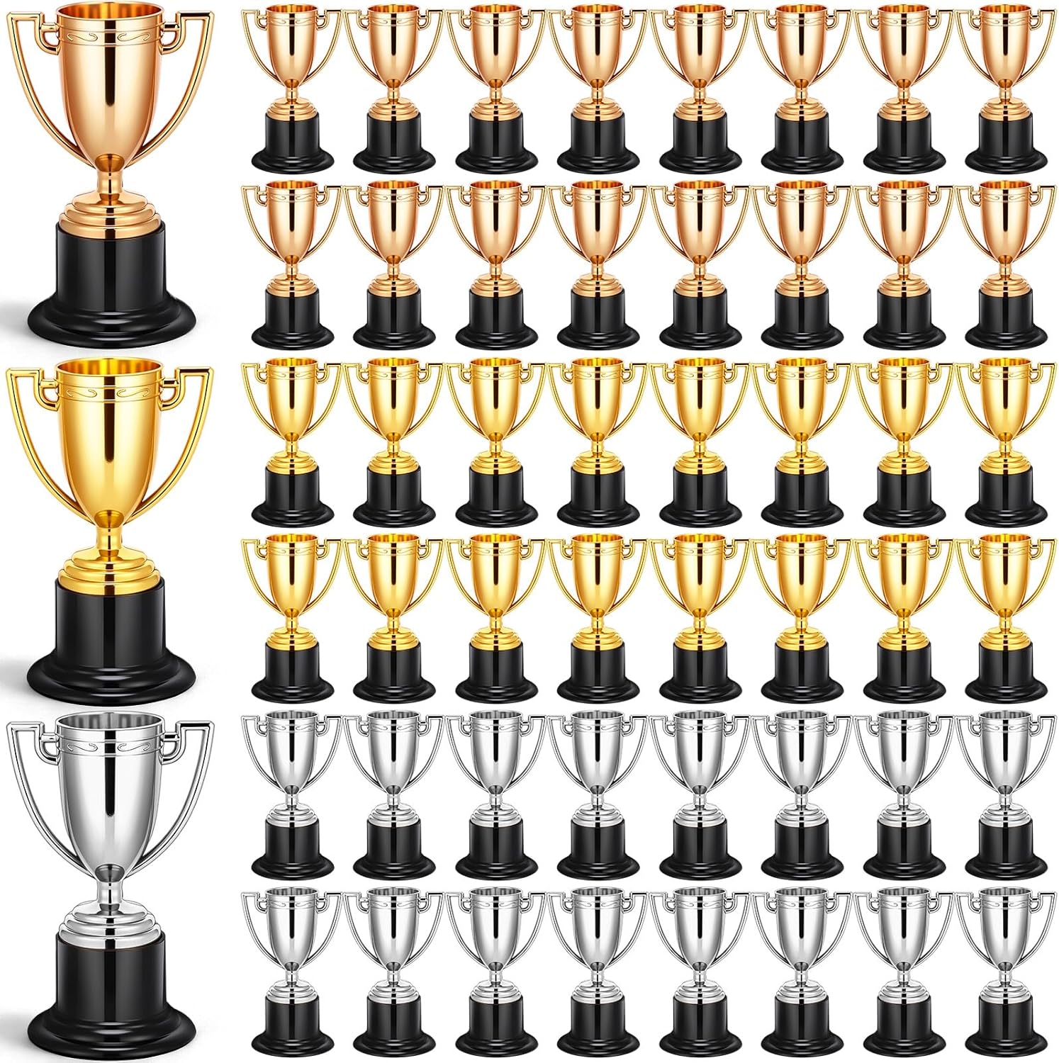 60 Pcs Mini Trophies Bulk 4 Inch Gold Silver Bronze Small Trophy Cups Set Plastic Award Trophy Cups for Party Favors Sports Rewards Winning Prizes Ceremony Competition