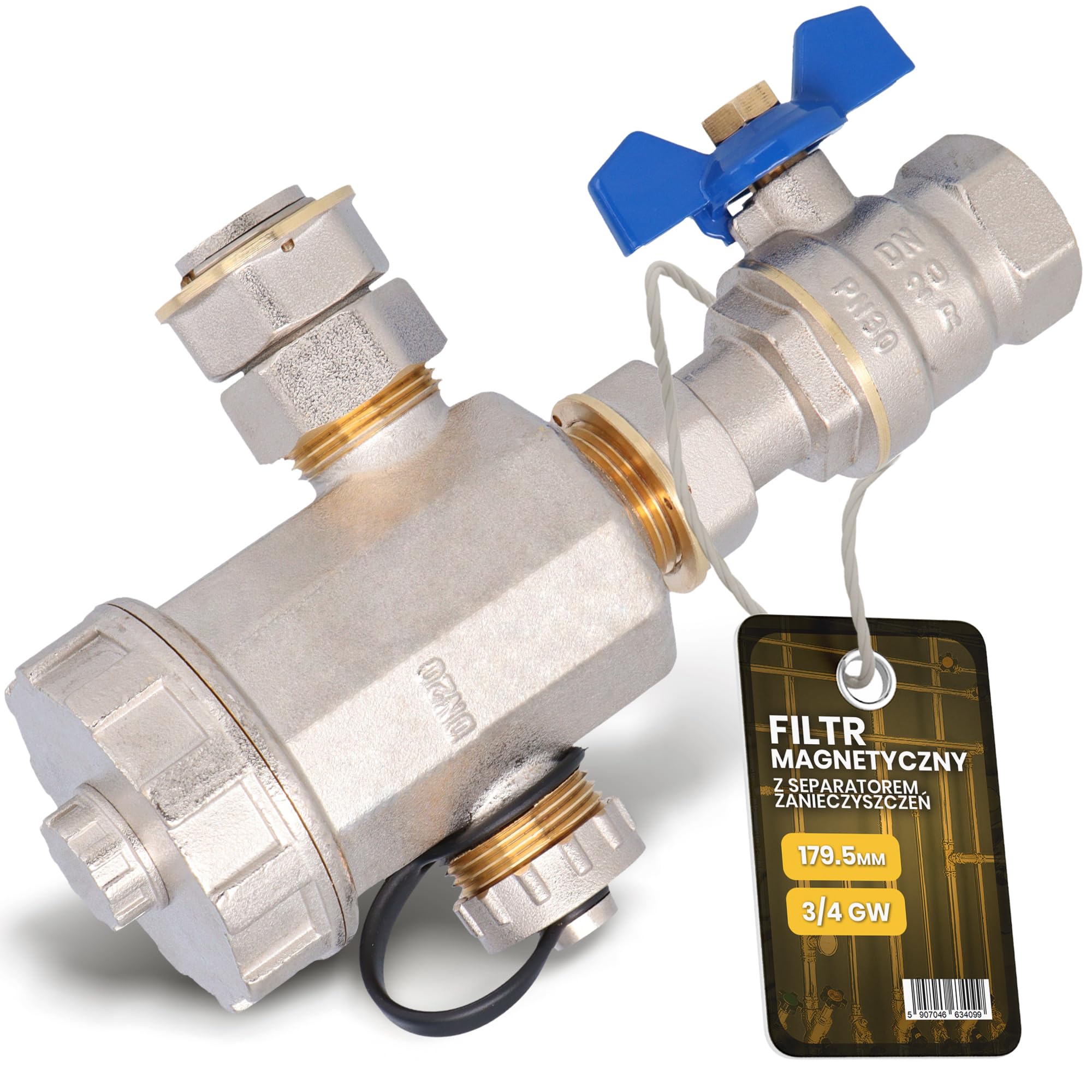 Instalguru Separatore Magnetico 3/4'' Pollice Filtro Fanghi Impianti Riscaldamento Pulizia Acqua Calda Corpo Ottone Rete Inox Ambienti Residenziali Efficienza Prolungata