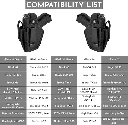 Miniatura 6 de Fundas de pistola para hombresmujeres, funda 380 para pistolas, funda universal de Airsoft derechaizquierda, IWBOWB de 0.354 in para transporte