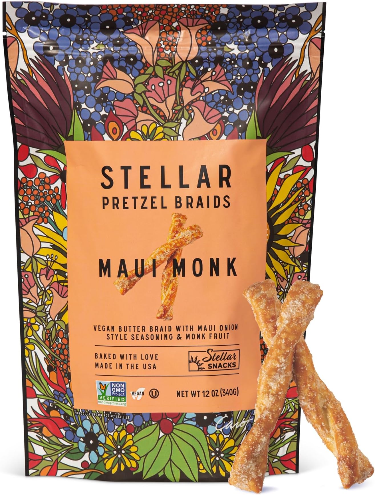 Stellar Snacks Pretzel Braids, Maui Monk, 12 Oz Bag - Vegan, Kosher, Non-GMO Rods, Twists, Sticks