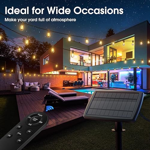 Miniatura 8 de KYY Tira de luces solares de 78 pies (72+6) para exteriores con control remoto de puerto USB, luces LED impermeables para patio con 24 enchufes,