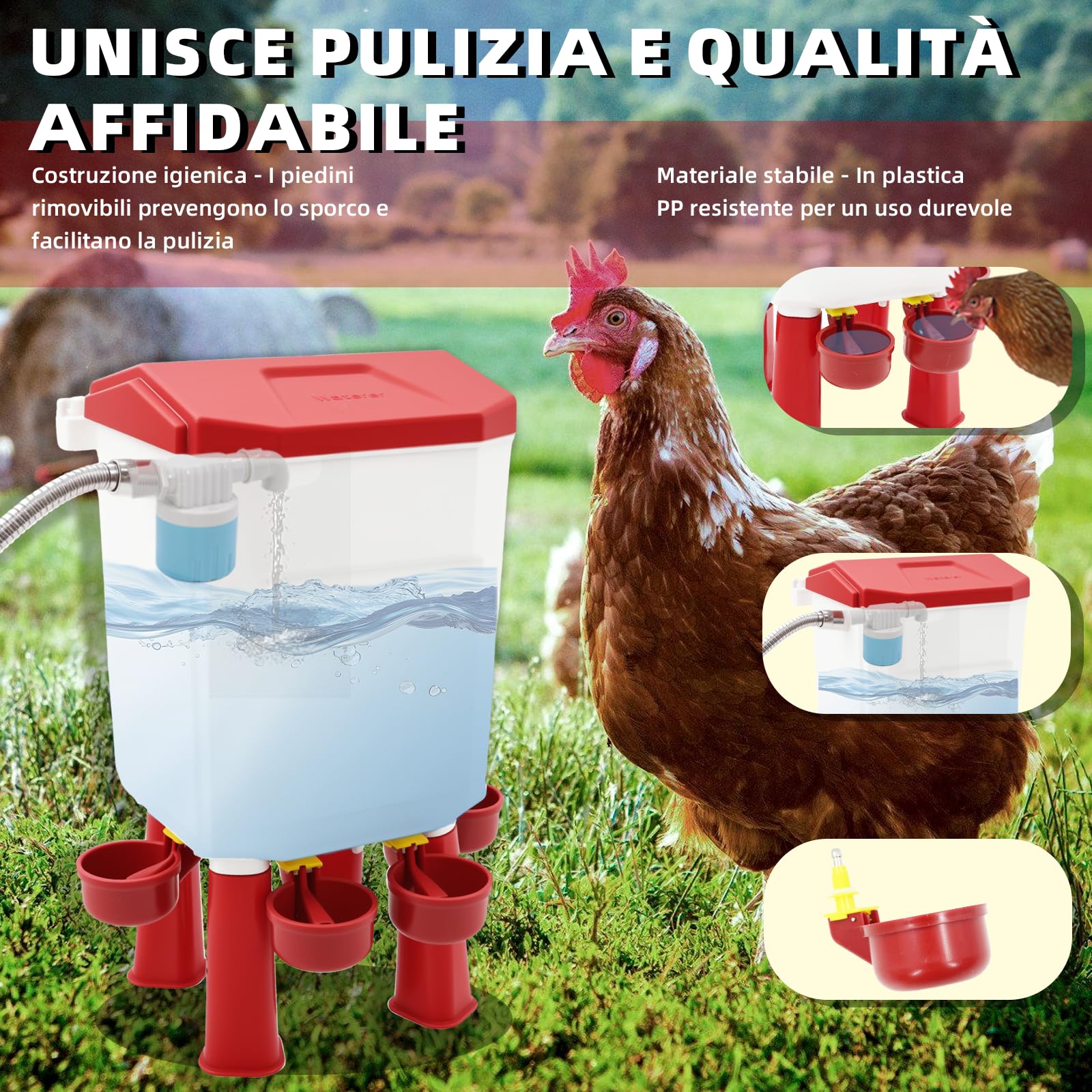 Abbeveratoio automatico da 7 litri, abbeveratoio autoportante per pollame per anatre e oche, alimentazione a gravità, accessori per la coltivazione di pollo, accessori inclusi