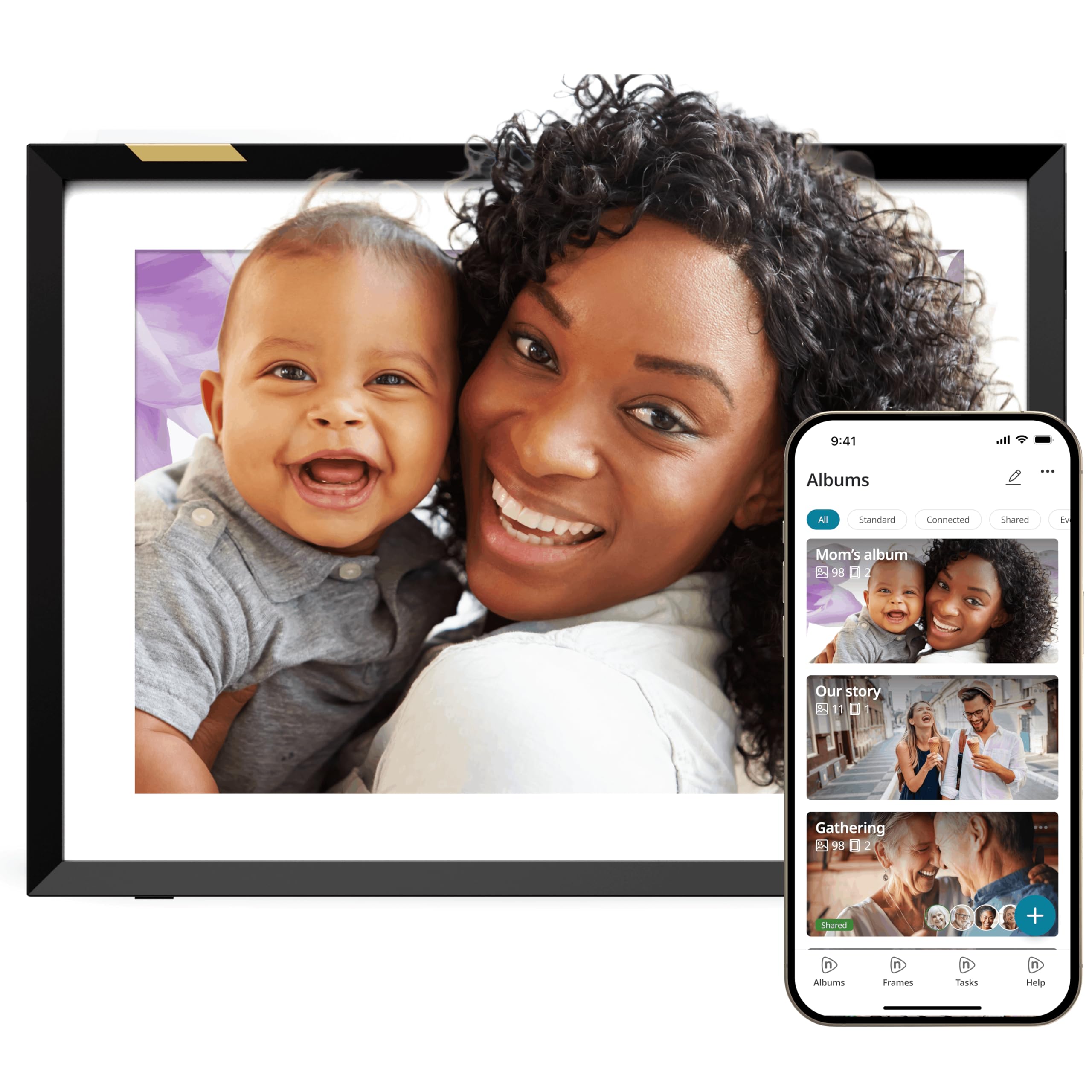 Nixplay 10,1 Pouces Cadre Photo numérique Intelligent WiFi écran Tactile (W10P), Classic Mat Noir, Partagez instantanément des Clips vidéo et Photos par e-Mail ou Via l'application Mobile