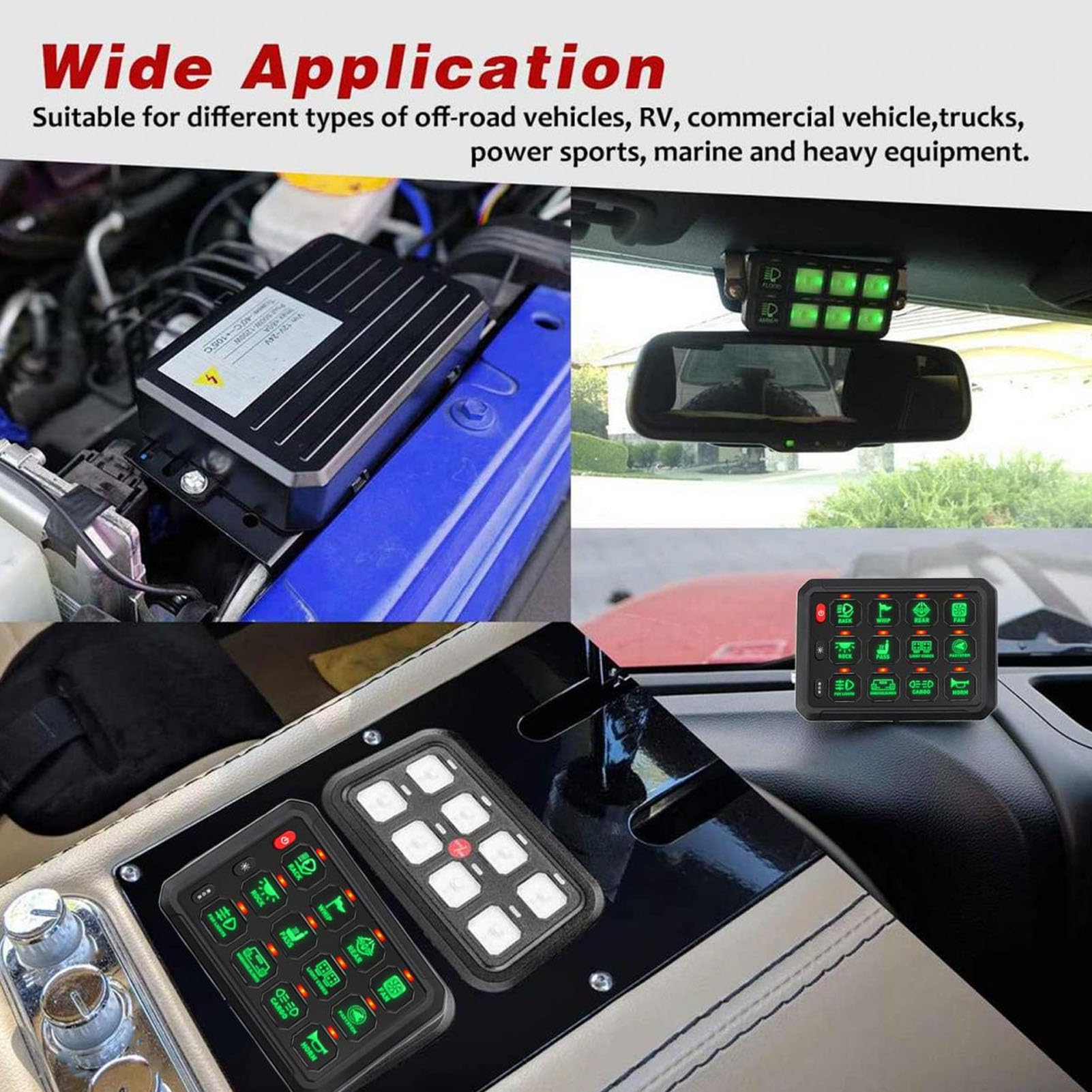 Dilwe Panel Przełączników RGB 12 Gangów, Aluminiowy System Przekaźników LED CNC 12 V 24 V IP65 Wodoodporny Bezprzewodowy Pilot 80A do Ciężarówki Marine SUV ATV UTV Boat Dash