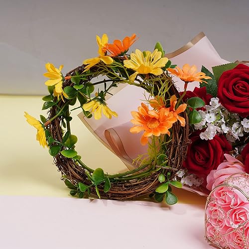 Miniatura 6 de Marrywindix - Juego de 4 piezas de corona de vid natural, corona de ramas de vid de Navidad, guirnalda de ratán para Navidad, vacaciones,