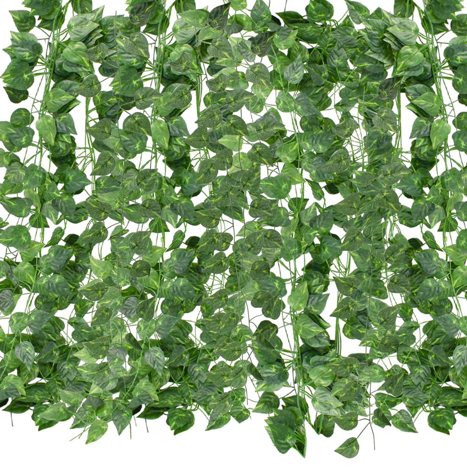 Bacucine 人工観葉植物 フェイクグリーン ポトス 36本セット 造花グリーン 2.1m 吊り下げ 壁掛け 吊るし 藤 垂れる 観葉植物 インテリア ガーデニング リアル DIY飾り 枯れない トイレ 人気 ウェディング