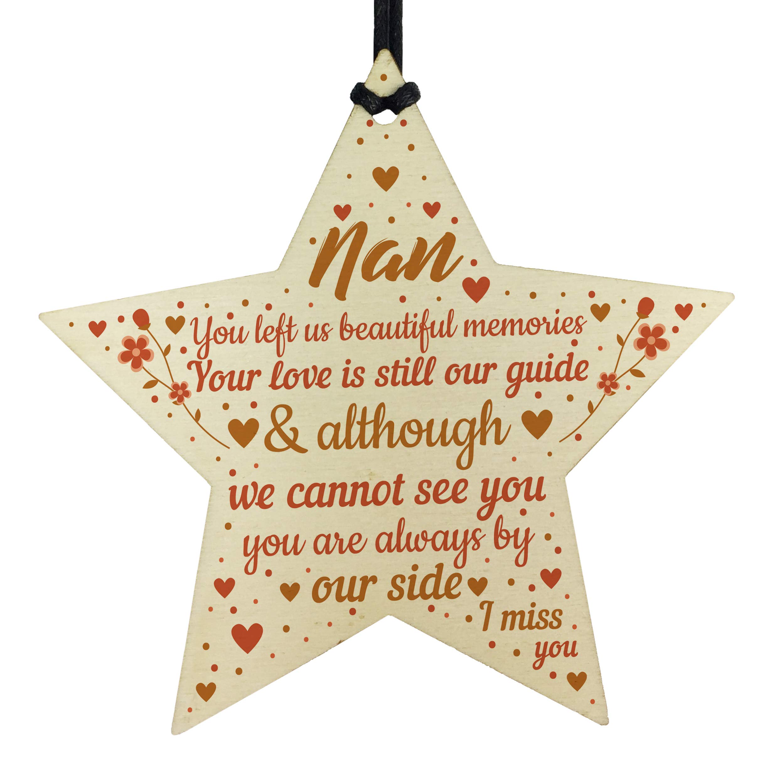 Red Ocean Orange Nan Memorial Christmas Tree Decorations Wooden Star Remembrance Plaque Keepsake Gift