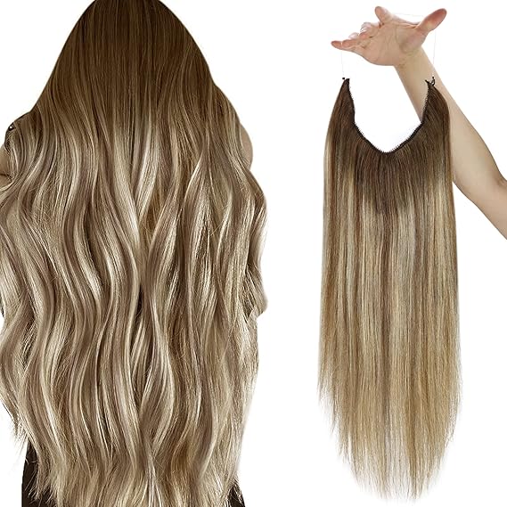Sunny Invisible Wire Hair Extensions Brown Ombre 6/60/6