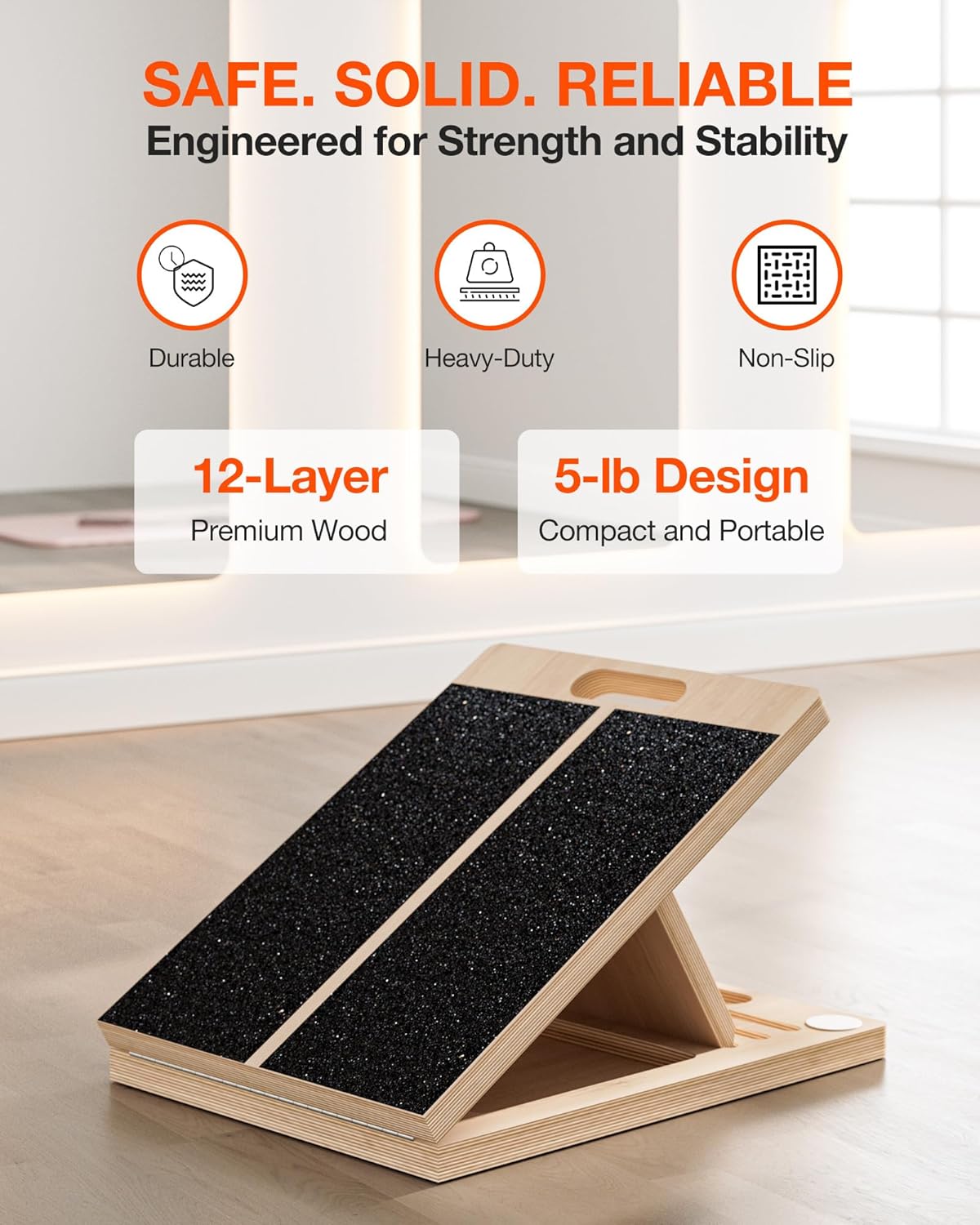 Frylr Portable Wooden Slant Board for Calf Stretching and Exercise, Adjustable Incline Wedge for Squats and Balance
