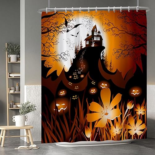 Miniatura 37 de Baocicco Juego de cortinas de ducha de fantasmas de Halloween, encantadores fantasmas de dibujos animados, divertidos trucos o tratos, cortinas de