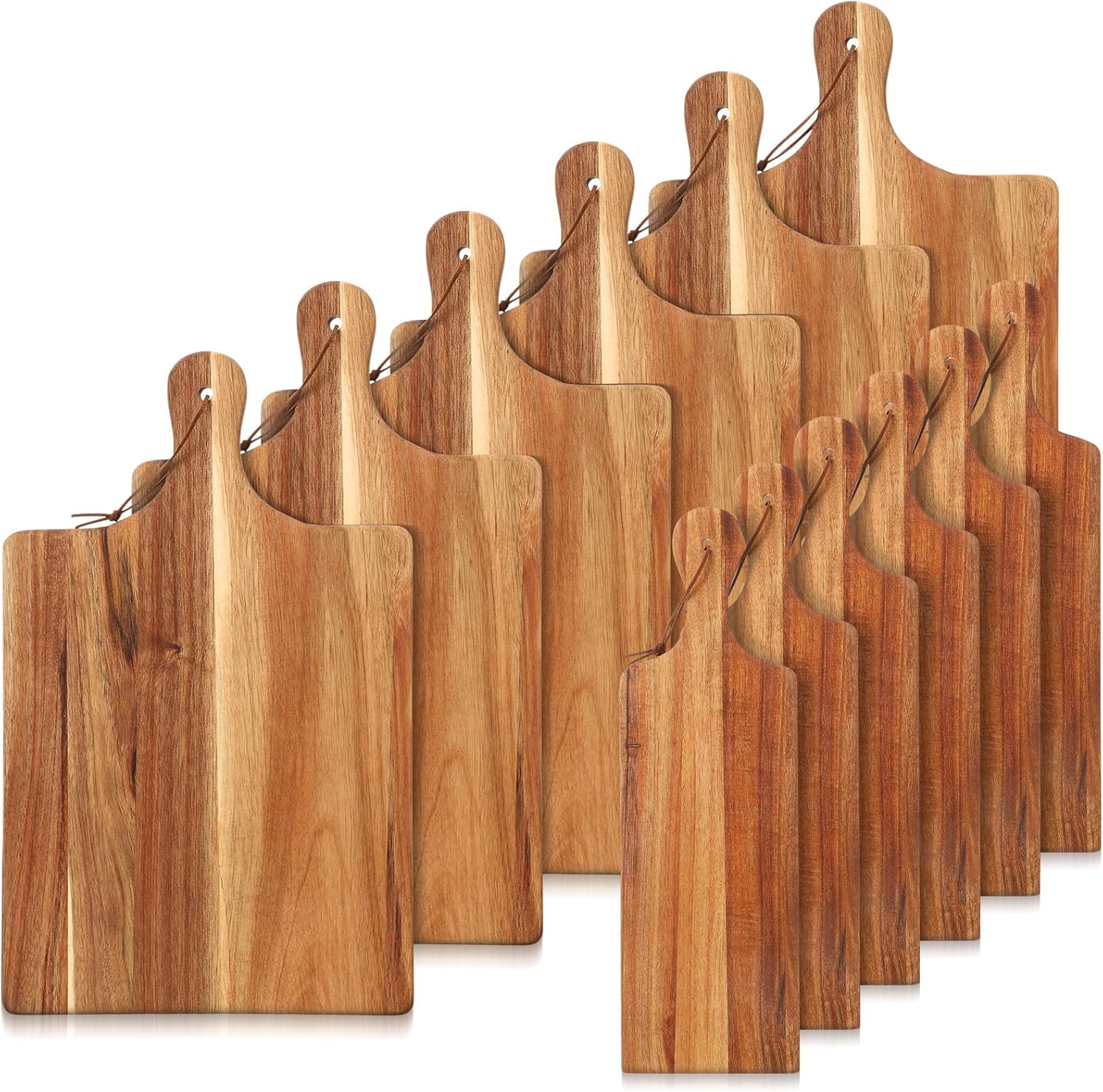 Tanlade 12 Pcs Wood Cutting Board Set Cutting Board with Handle Chopping Serving Board Butcher Cutting Block for Valentines Mother's Day Wedding Housewarming Gift, 16'' x 10'', 16'' x 5'' (Acacia)