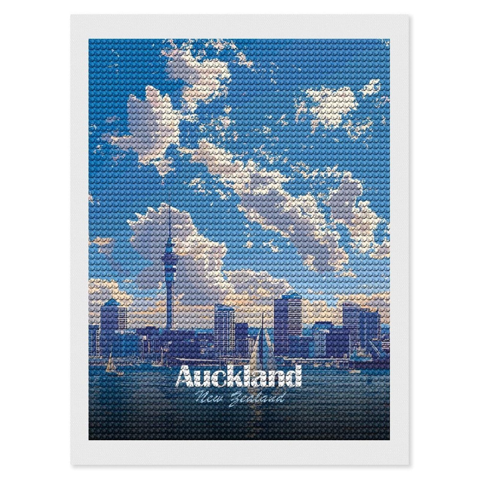 Junmoney Auckland New Zealand Cityscape Art Diamond Art Canvas 12"x16", Easy to Follow Symbols, Finish and Display, Fun Craft Experience, Aesthetic Room Decor