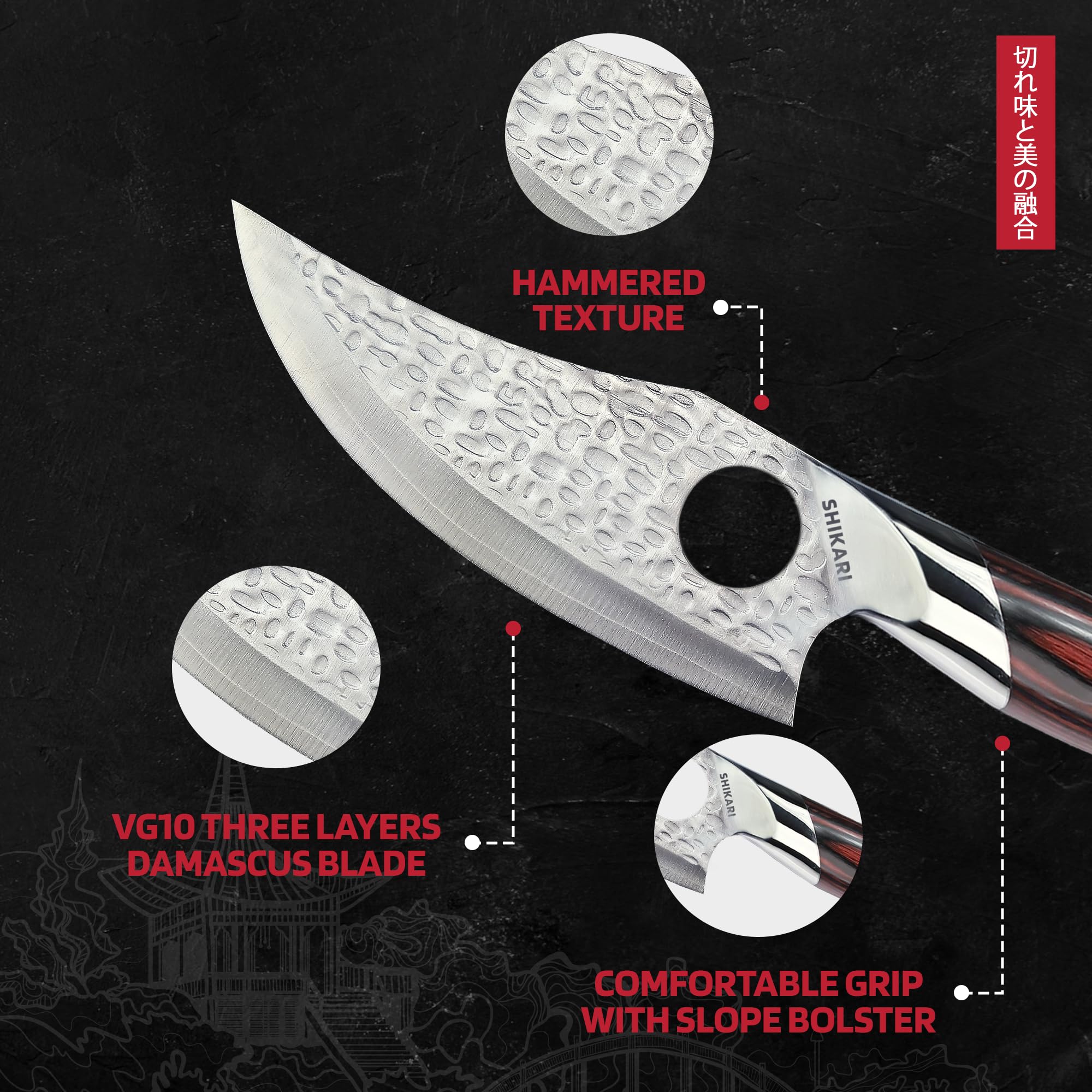 SHIKARI Viking Knife for Men – 6 inch Full Tang Japanese Kitchen Knife with VG10 Steel Blade, Hammer Finish, Ergonomic PakkaWood Handle, ABS Sheath – Northern Style Viking Knives Gift — Amazon image 4