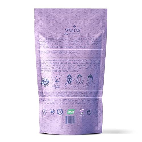 Miniatura 8 de Zakia's Morocco Máscara marroquí de arcilla Ghassoul (aroma delicado de lavanda) - Máscara facial natural orgánica y tratamiento para el cuidado de