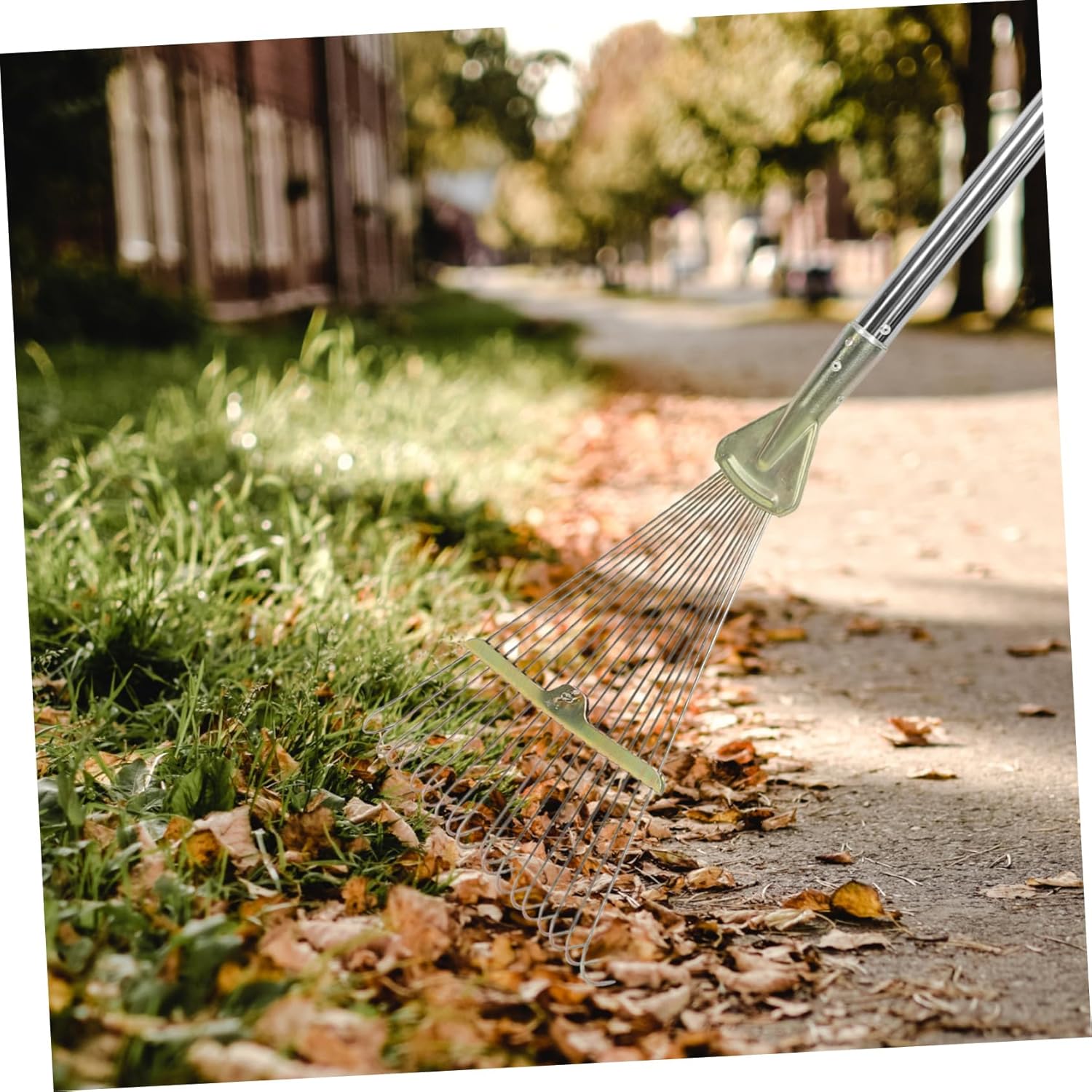 POPETPOP Retractable Garden Rake with Ergonomic Handle Stainless Steel Tine Leaf Rake for Efficient Lawn Care for Digging Cleaning Leaves and Gardening Tasks