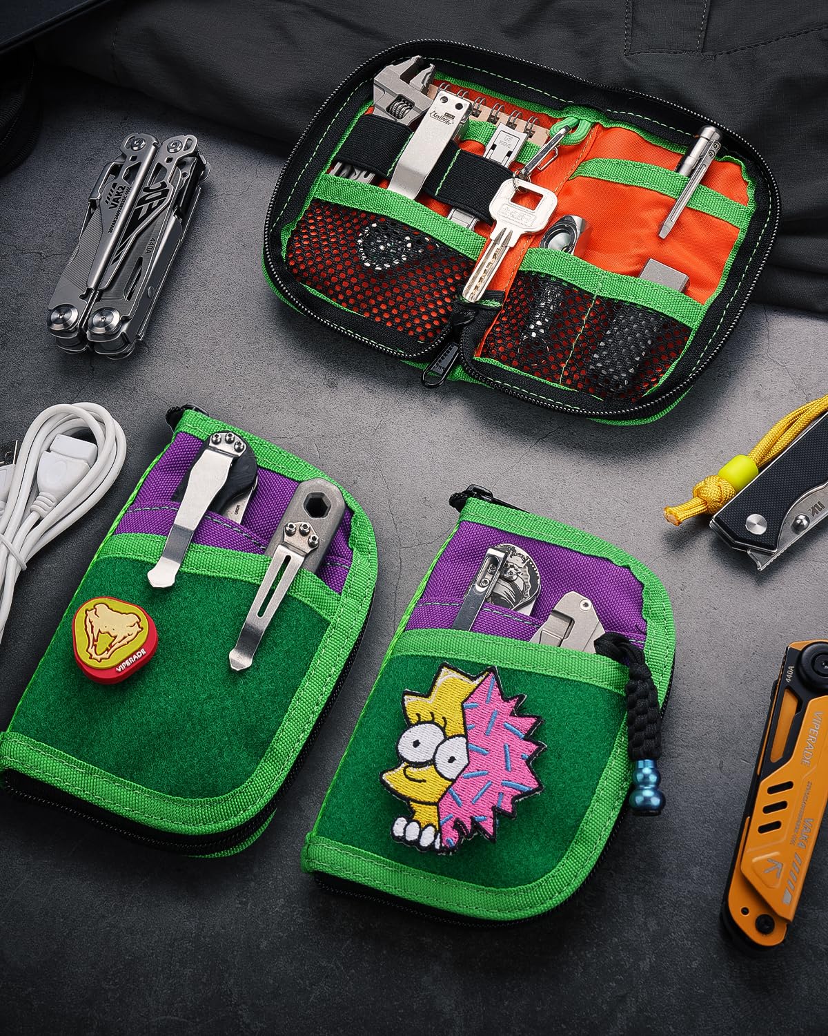 VIPERADE VE10 Small EDC Pocket Pouch, Compact Nylon EDC Organizer Pouch for Men Small Tool Organiser with 7 Pockets - Image 2