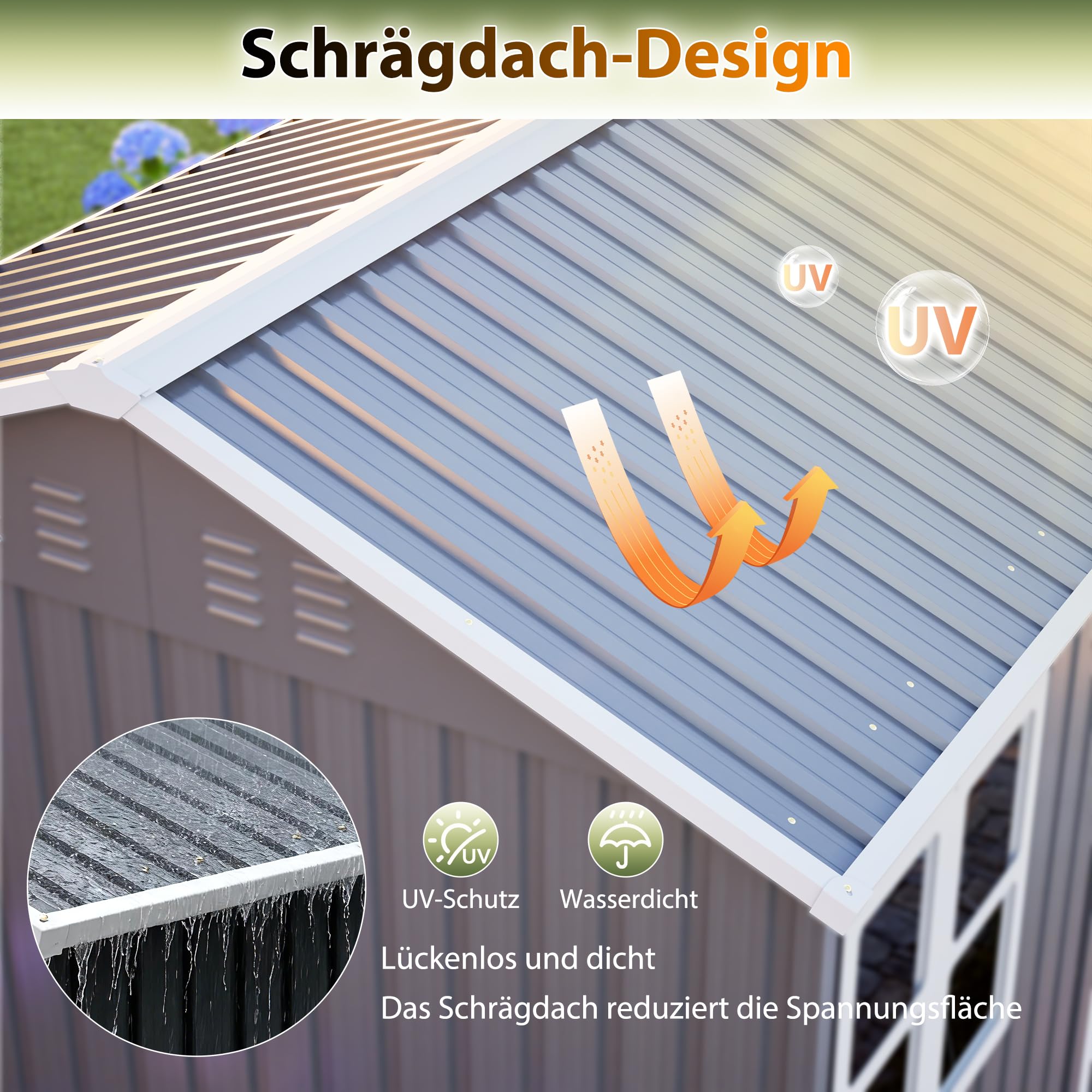 Gartenhaus Metall 239x170x201 cm Gerätehaus mit Fenster Satteldach Fundament Wetterfester Gartenschuppen Grau