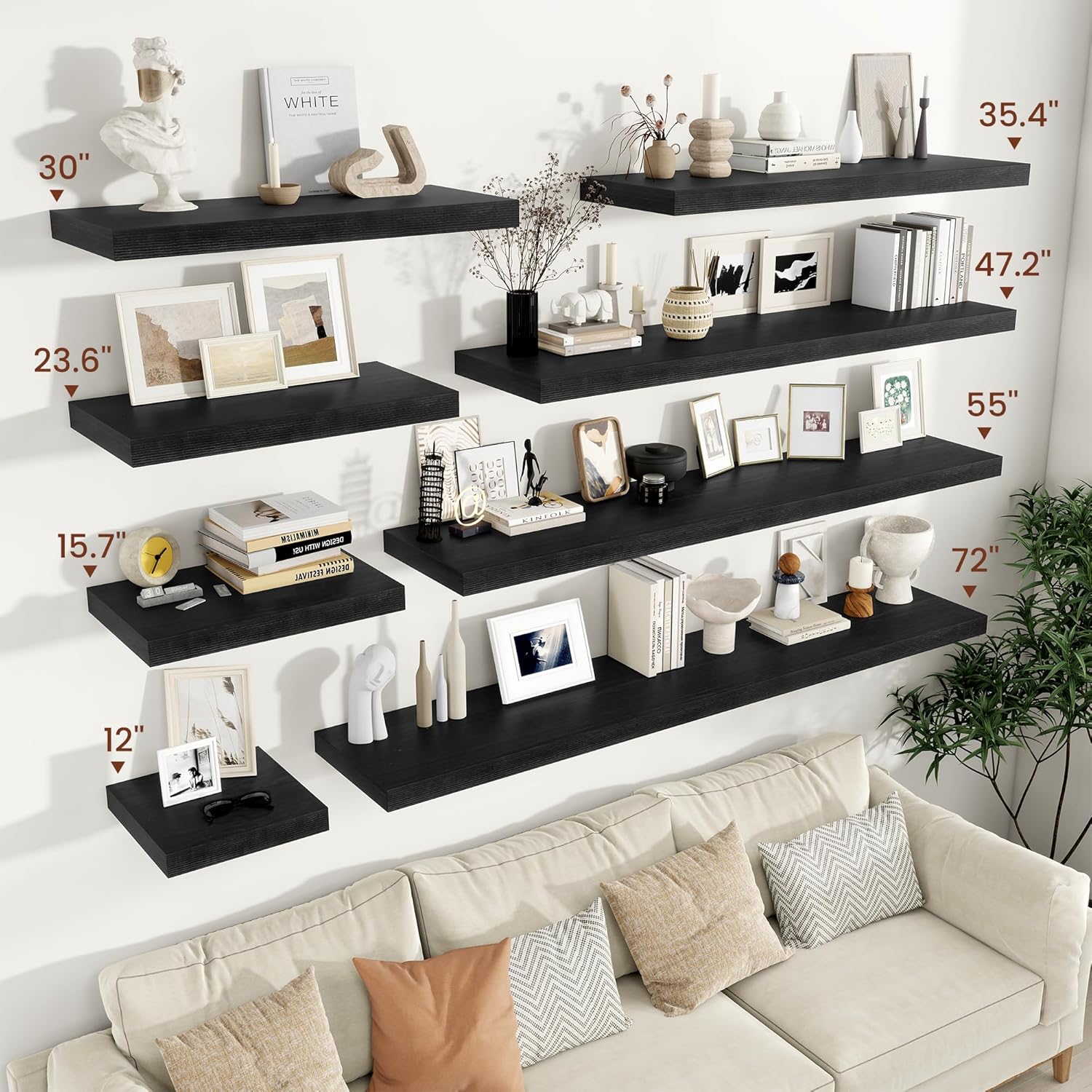 Vivelove 2" Thick Floating Shelves for Wall 30 Inches Long, 12" Deep Wall Shelves, for Bedroom, Bathroom, Living Room, Kitchen, Office, Modern Home Decor, 30" X 12" X 2", Set of 2, Black