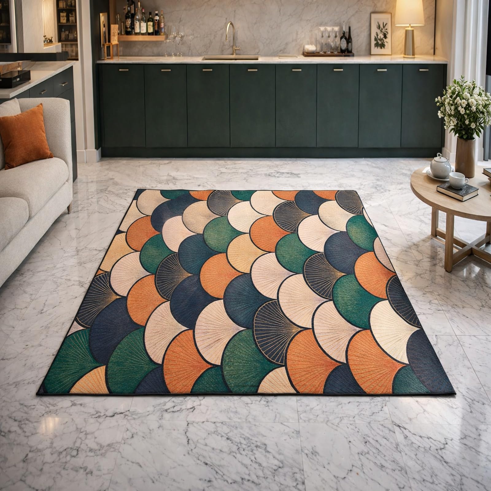 Tapis moderne vert géométrique 120x160cm avec finitions poils ras premium