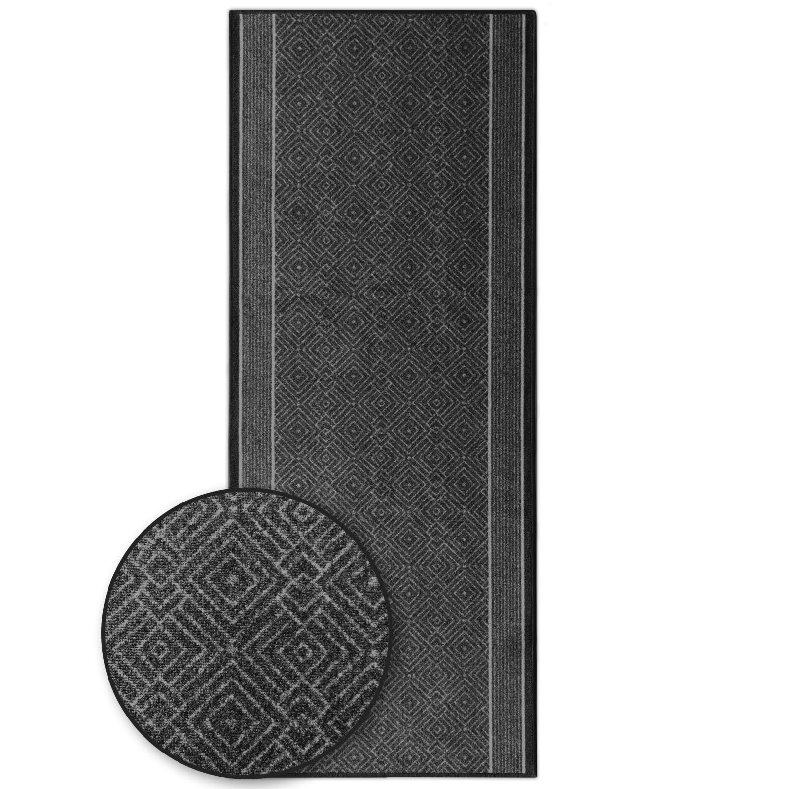 Karat Premium Carpet Runner - 80 x 200 cm, Anthracite - Modern Diamond Design - Rug for Kitchen, Hallway & Living Room - Hallway Rug