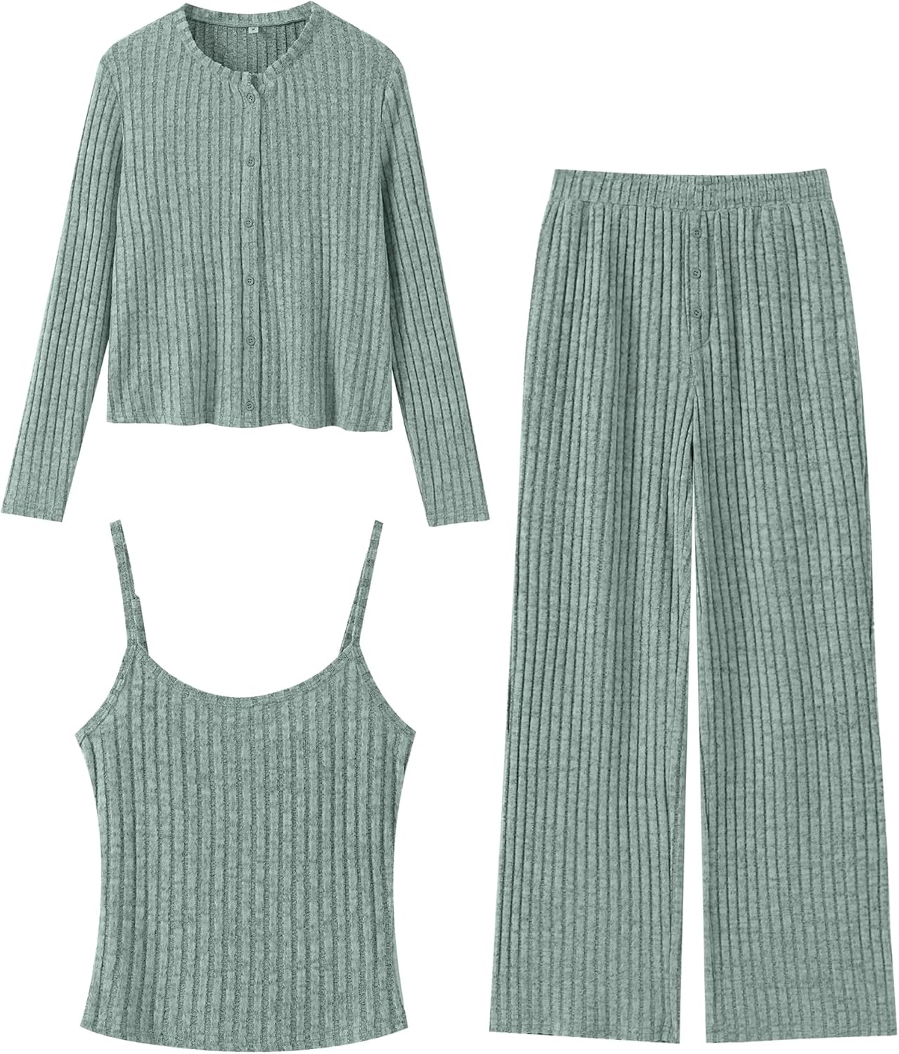 ANRABESS Women 3 Piece Lounge Pajama Sets Knit Crop Cardigan Cami Top Wide Leg Pants 2025 Fall Outfits Comfy Matching Clothes