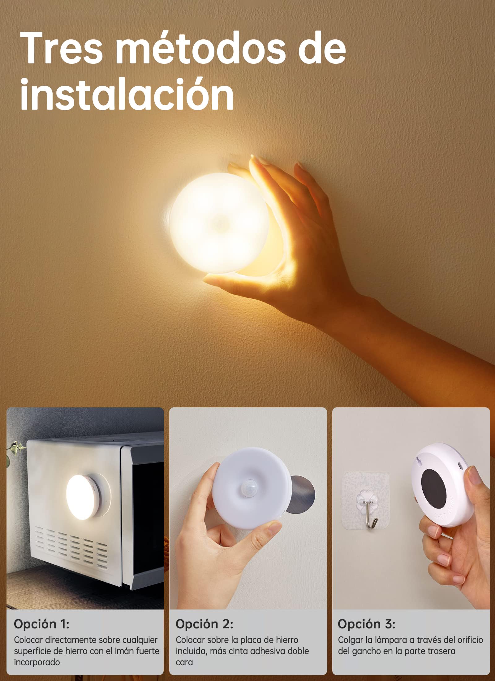 Homelist Luces Sensor de Movimiento Interior, 6 Pack Luz Nocturna LED Recargable por USB, Luz Nocturna Sensor Movimiento Sin Cable para Pasillo, Escaleras, Gabinete, Armarios