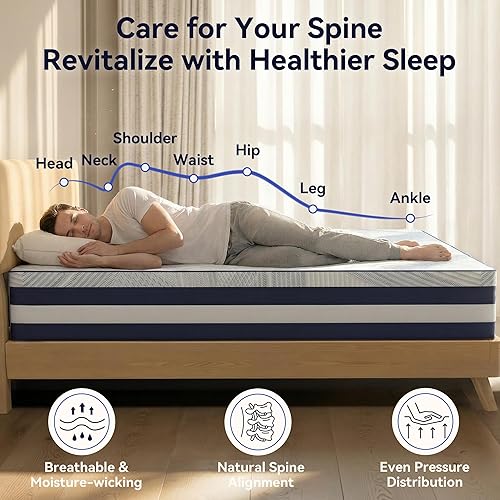 Miniatura 6 de BedsPick Colchón Queen fabricado en Estados Unidos, colchón de espuma viscoelástica refrescante de gel de cobre de 12 pulgadas, cama terapéutica en