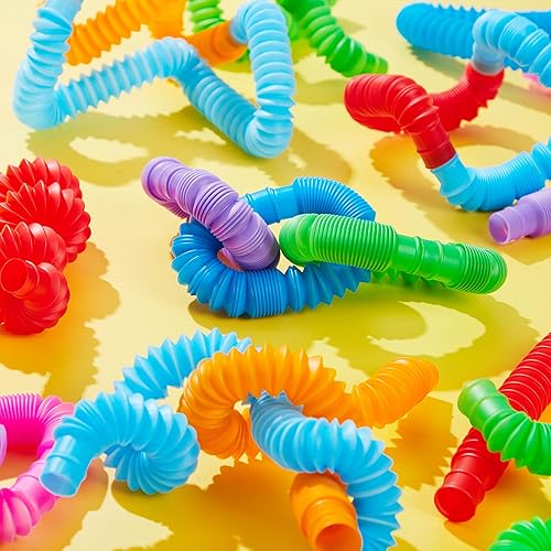 Miniatura 8 de JOYIN Paquete de 72 tubos para reventar, tubos antiestrés para fiestas, 9 colores, conectables y extensibles para aliviar el estrés, perfectos para