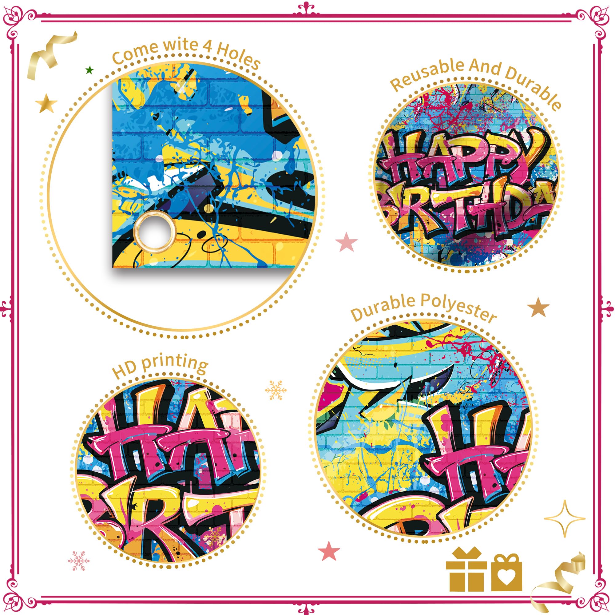 Neon Happy Birthday Achtergrond, 180x110cm Kleurrijk Graffiti Bakstenen Neon Happy Birthday Achtergrond, 180x110cm Kleurrijk Graffiti Bakstenen