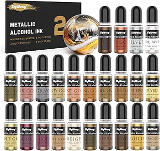SigWong Metallic Alcohol Ink Set - 24 Colors, 10ml Each, Shimmer Mixativ...
