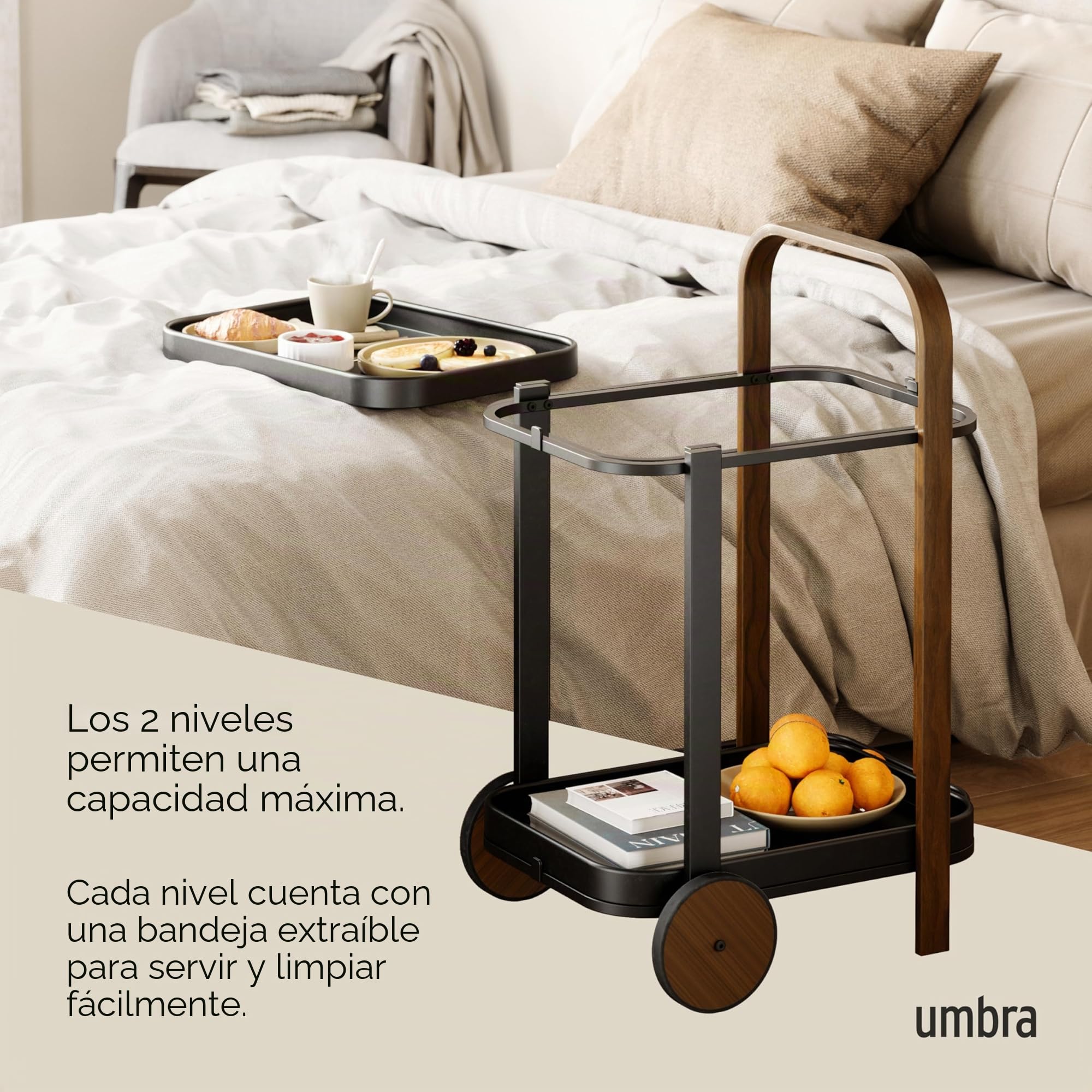 Umbra Bellwood Carrito de bar y servicio, Negro/Nogal