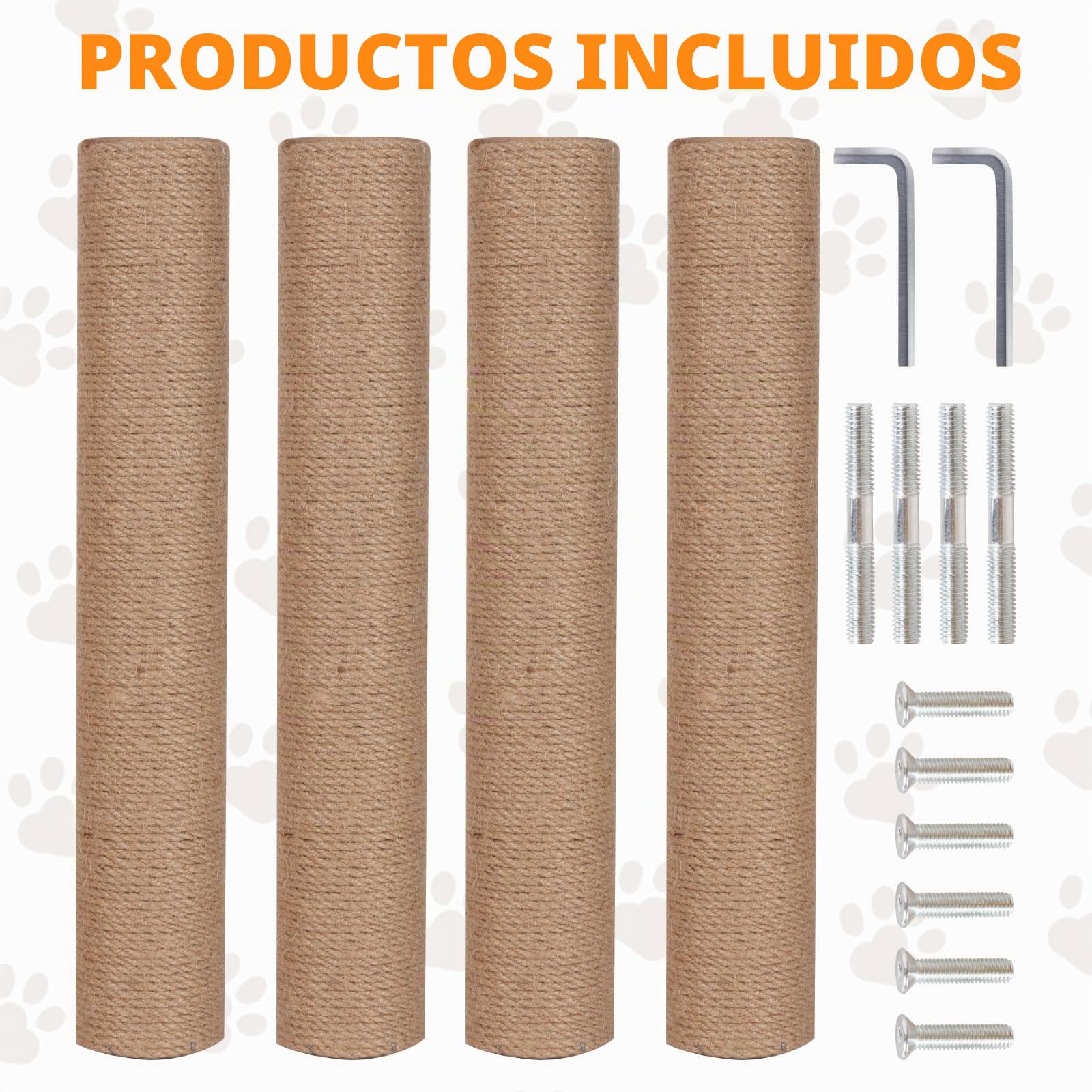 Paquete de 4 postes rascadores de repuesto para gatos de 15.7 pulgadas, postes rascadores de cuerda de sisal natural con tornillos M8 para piezas de renovación de torre de gatos de interior