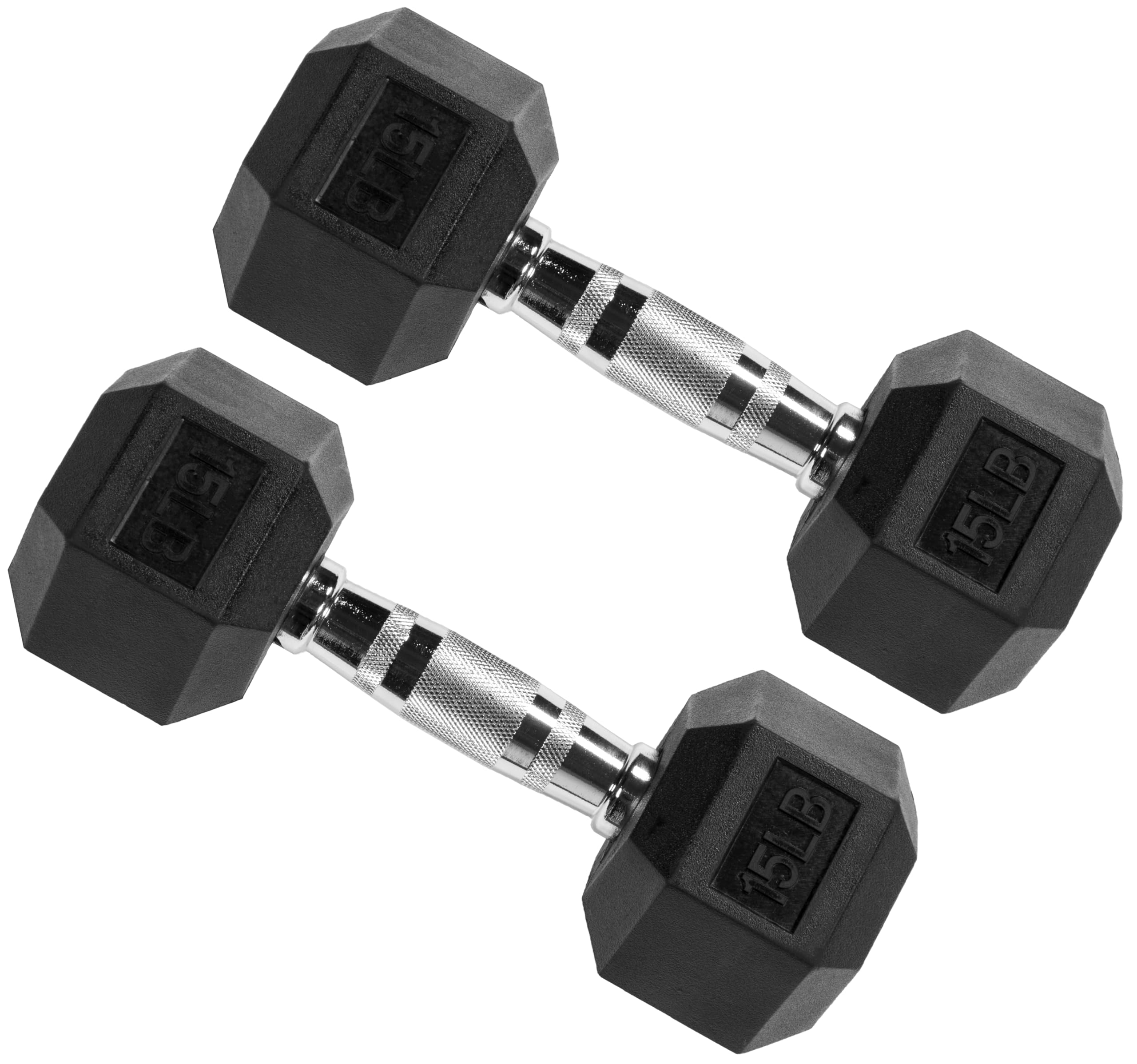 Signature Fitness Rubber Coated Hex Dumbbells 15 lb Pair