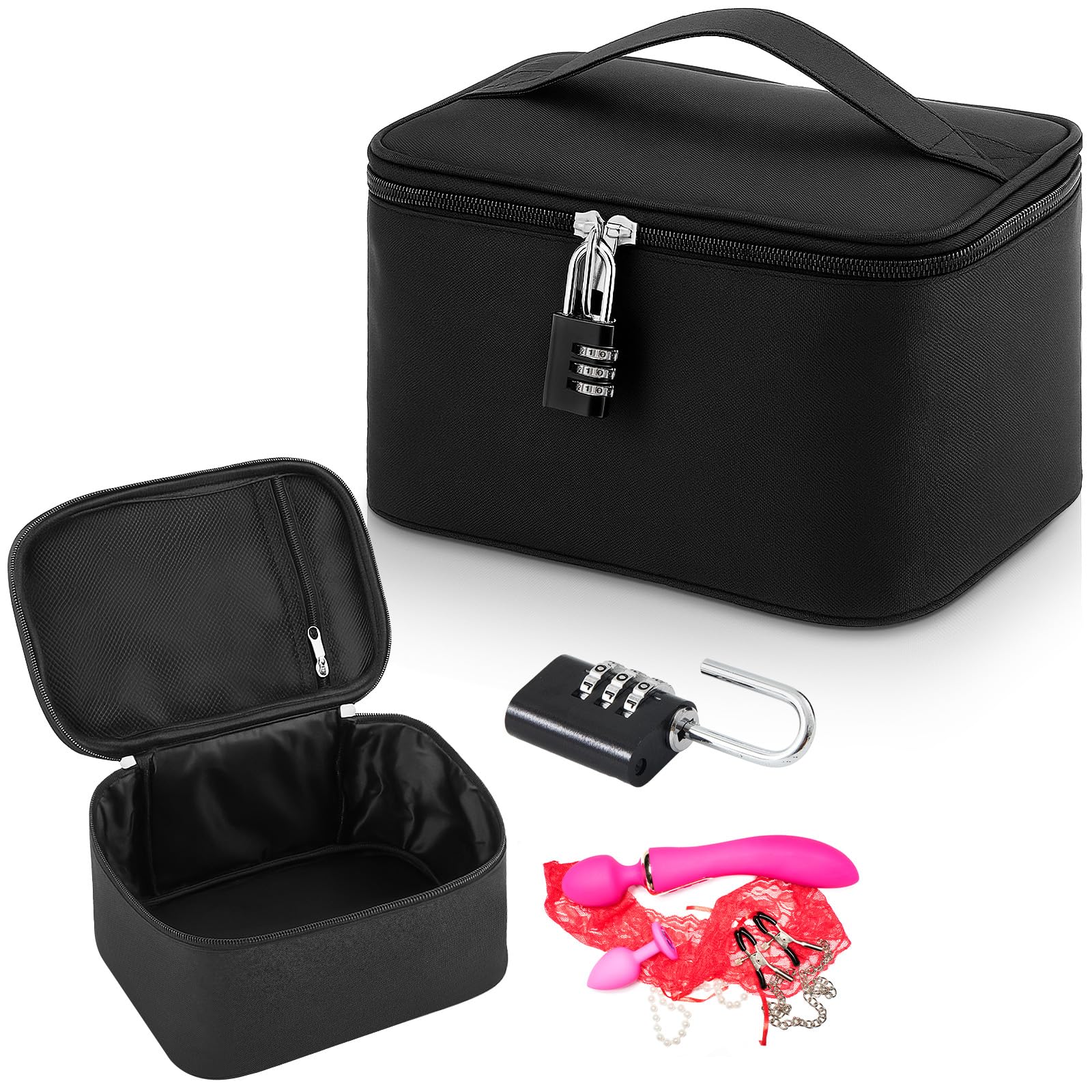Shinylin Lockable Privacy Storage Bag with Zipper Lid and Lock, Black