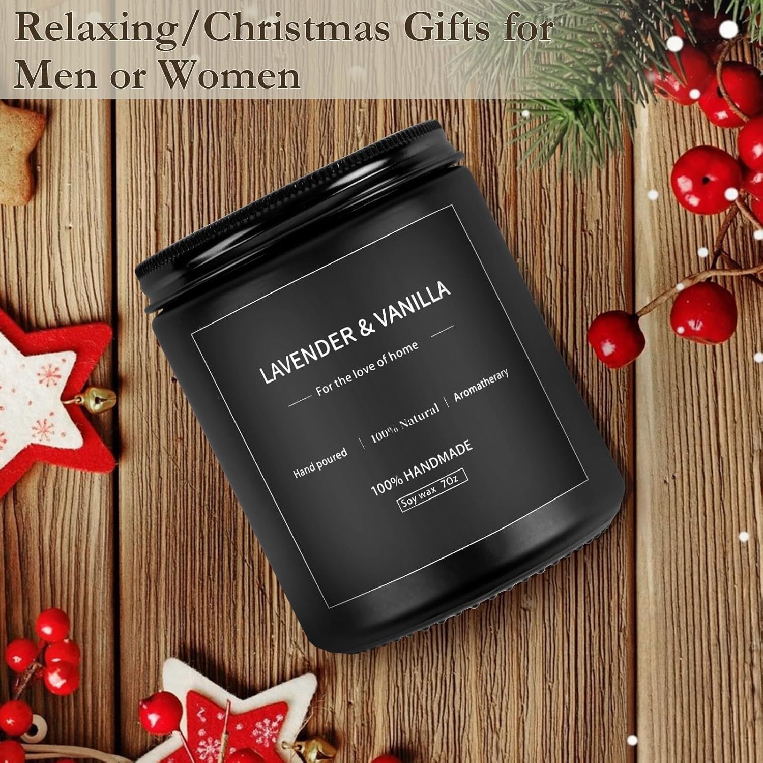 Scented Candles for Men & Women - Lavender & Vanilla Black Men Candle Soy Wax Candle Gift for Home Scented, Birthday, Long Lasting, 50 Hours Burn